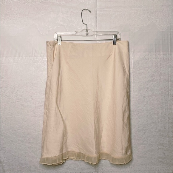 Amanda smith Cream Size 14 silk linen blend skirt ruffle Chiffon hem A Line - Picture 3 of 8